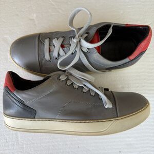 Size 9 - Lanvin Men's Cap-Toe Light Grey Leather Low-Top Sneakers